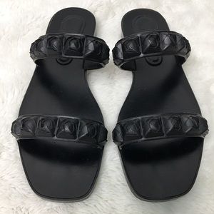 Stuart Weitzman Womens Black Rose Floral Rubber Sandals size 8